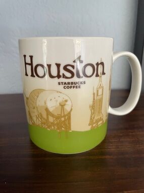 Starbucks Houston Mug - Green and Cream with Brown Lettering